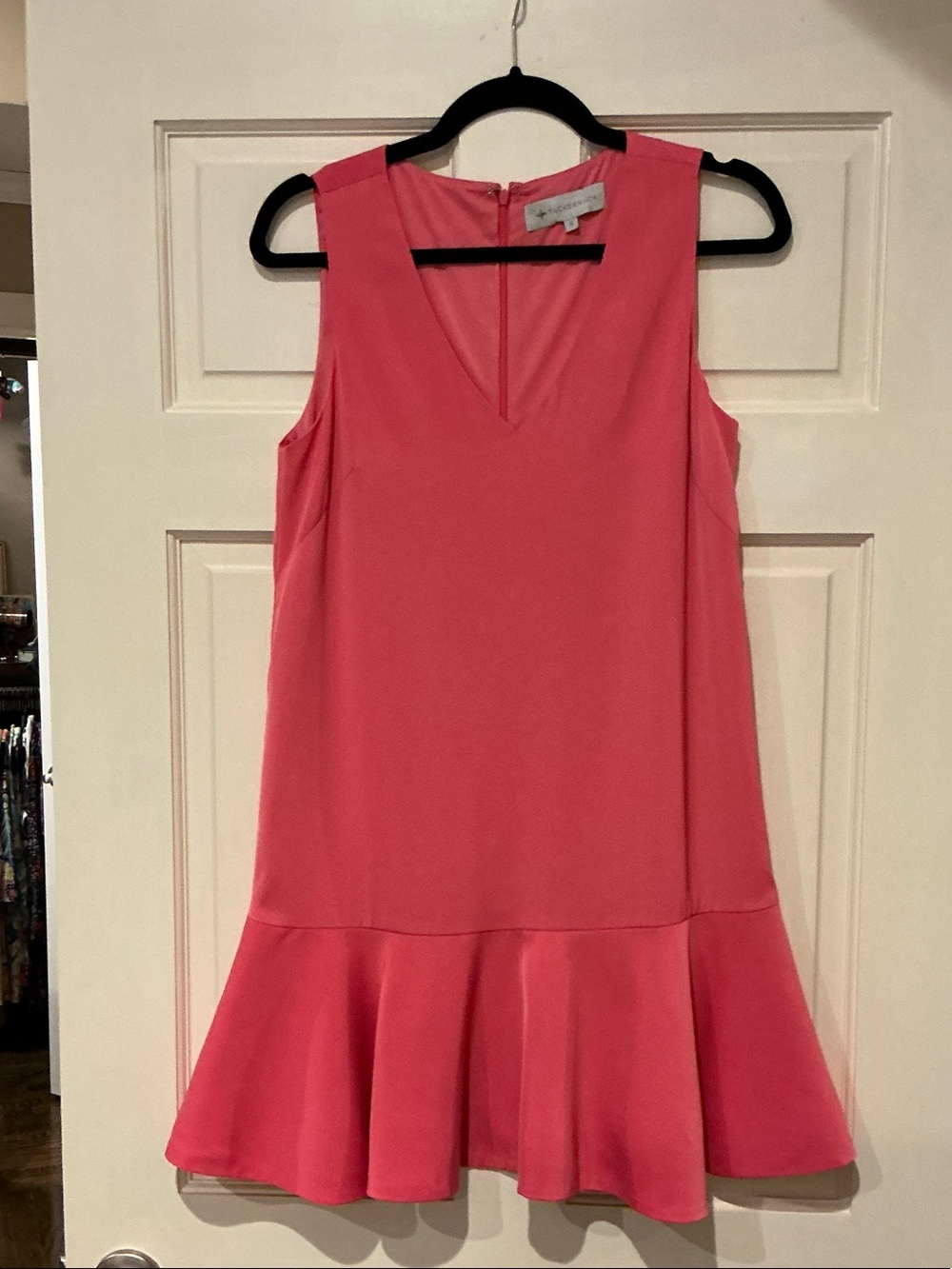 Tuckernuck Coral Pink Sleeveless V-Neck Ruffle-Hem Mini Dress